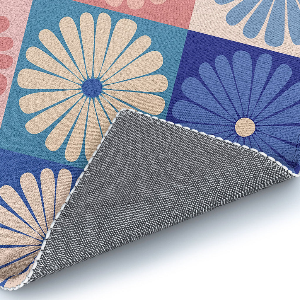 Colour Poems Checker Daisies II Blue Pink Area Rug