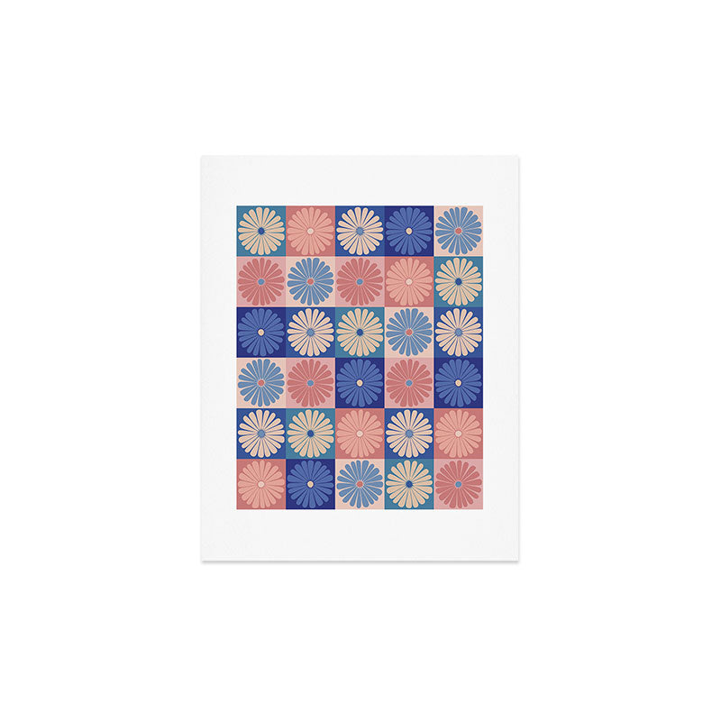 Colour Poems Checker Daisies II Blue Pink Art Print