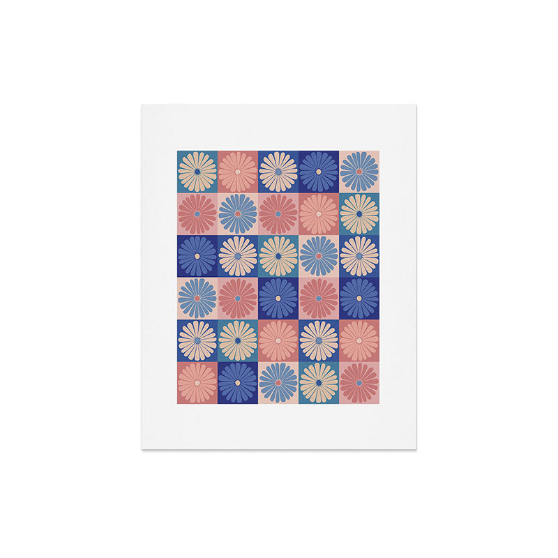 Colour Poems Checker Daisies II Blue Pink Art Print