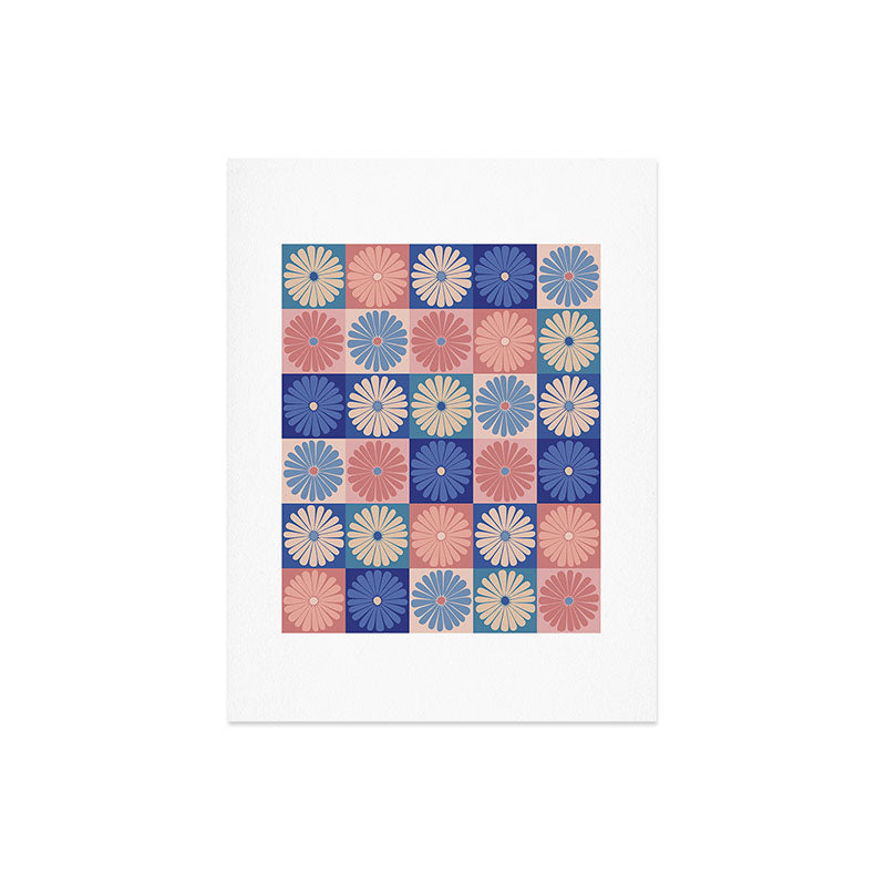 Colour Poems Checker Daisies II Blue Pink Art Print