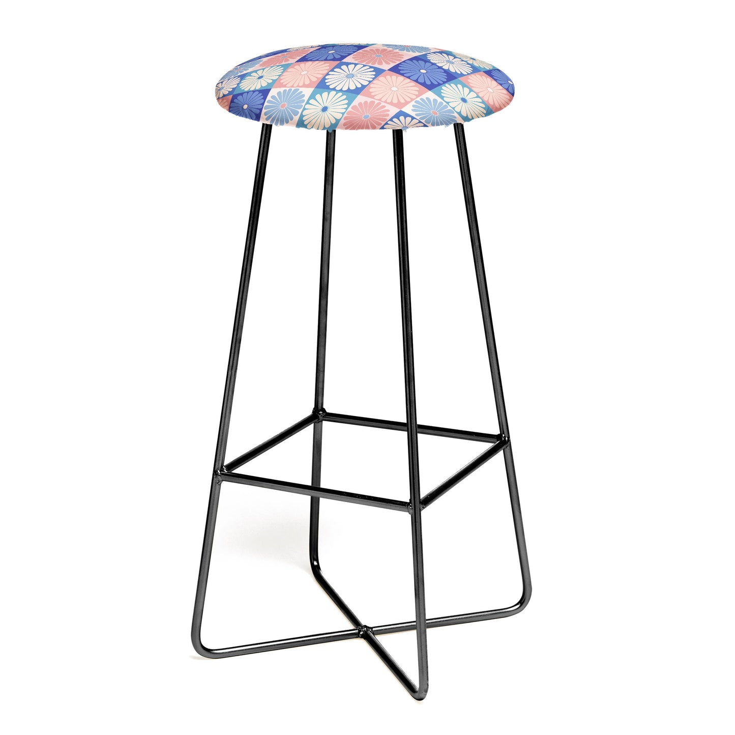 Colour Poems Checker Daisies II Blue Pink Bar Stool
