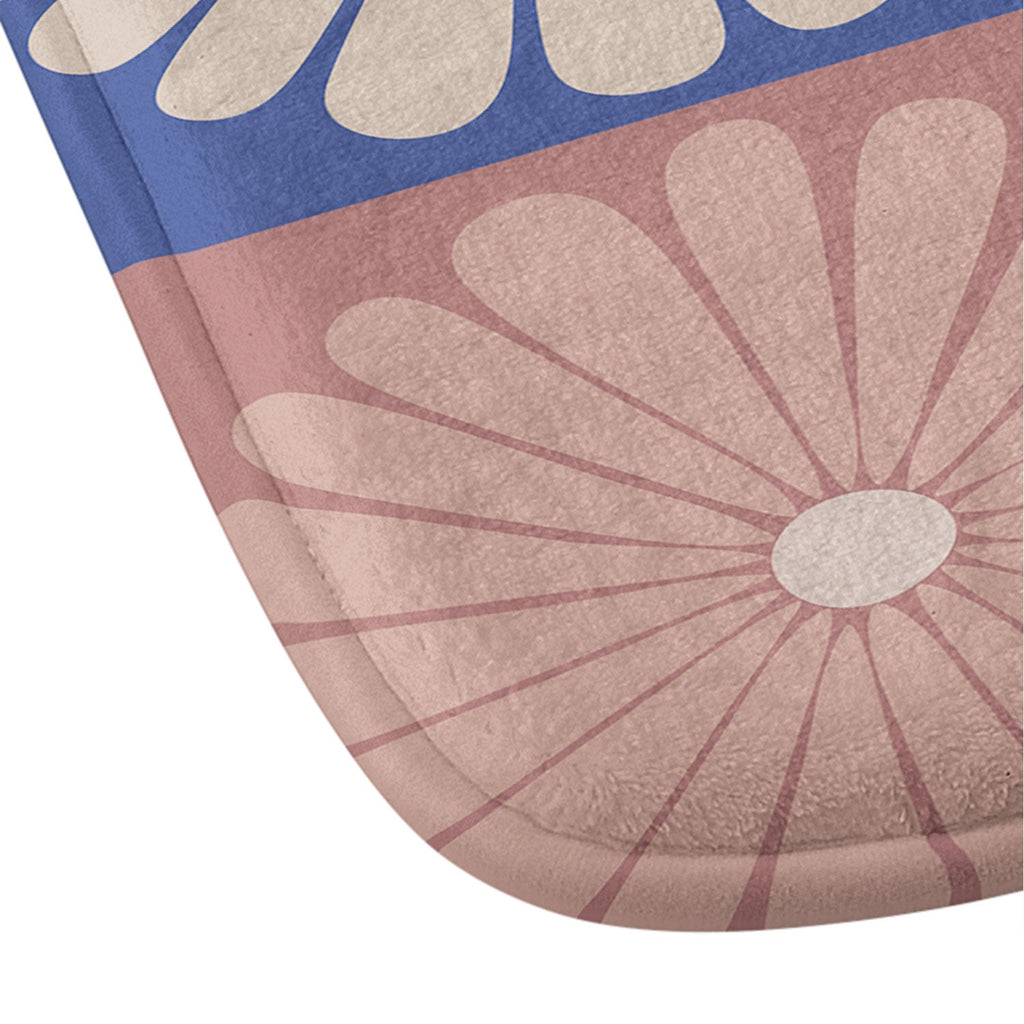 Colour Poems Checker Daisies II Blue Pink Memory Foam Bath Mat