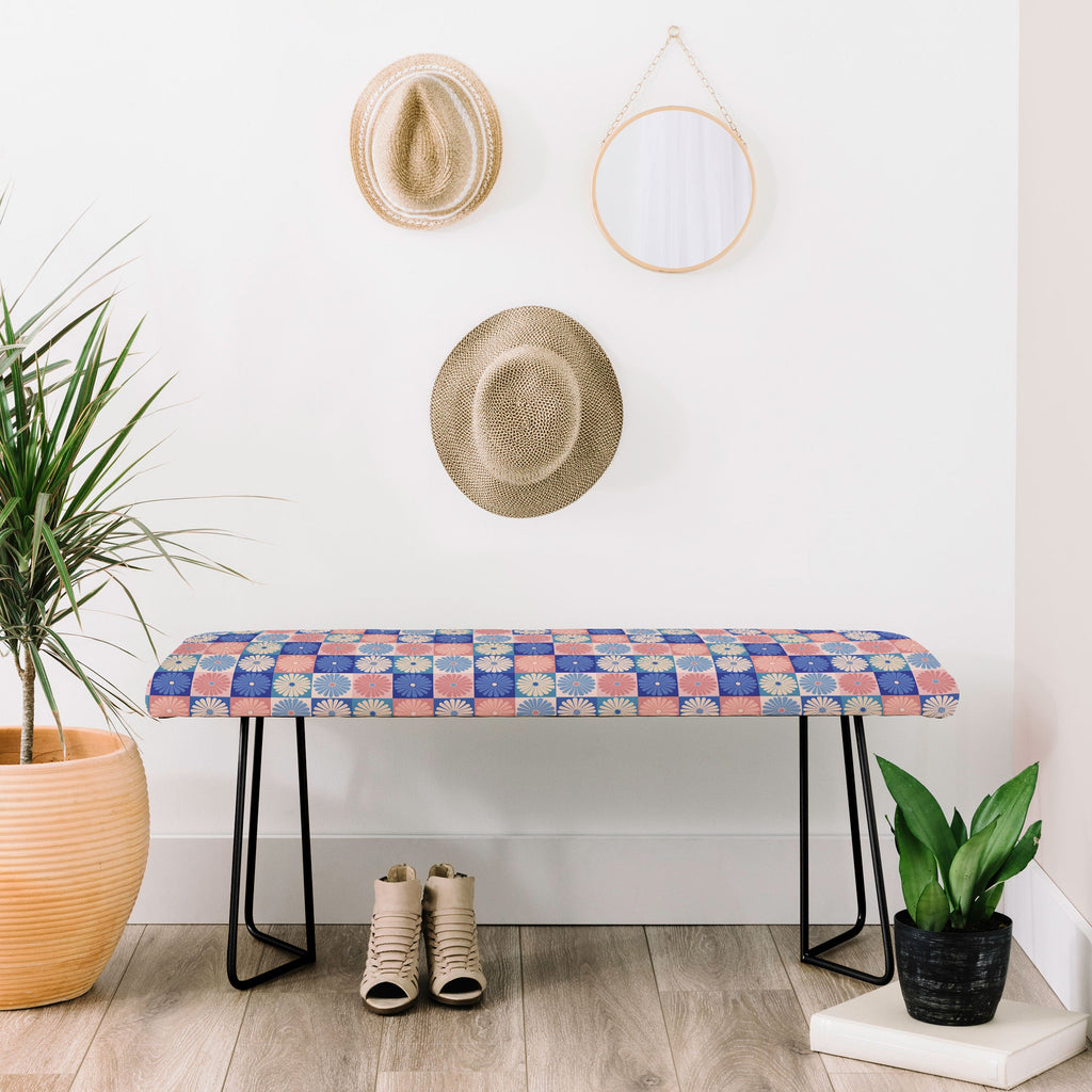 Colour Poems Checker Daisies II Blue Pink Bench