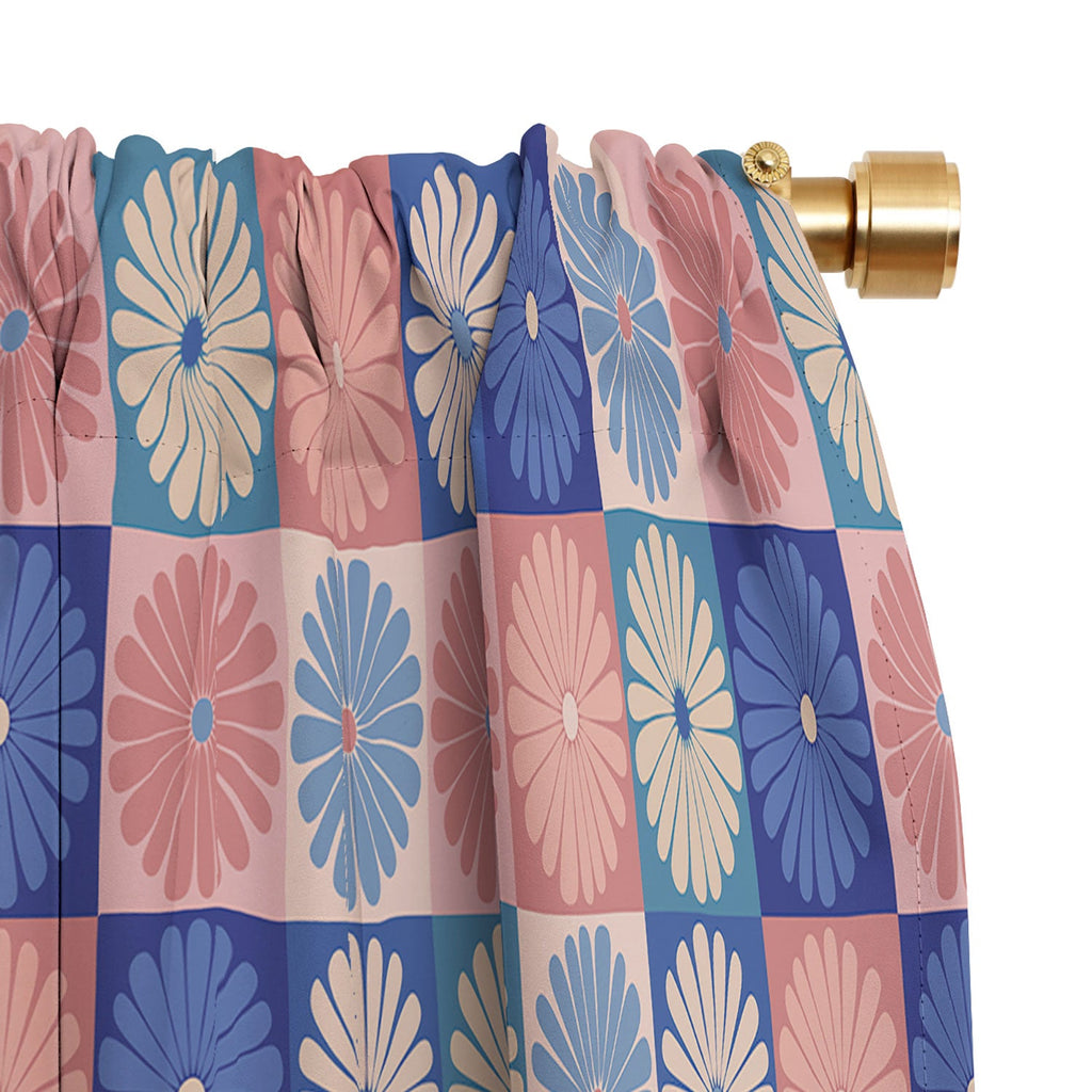 Colour Poems Checker Daisies II Blue Pink Blackout Window Curtain