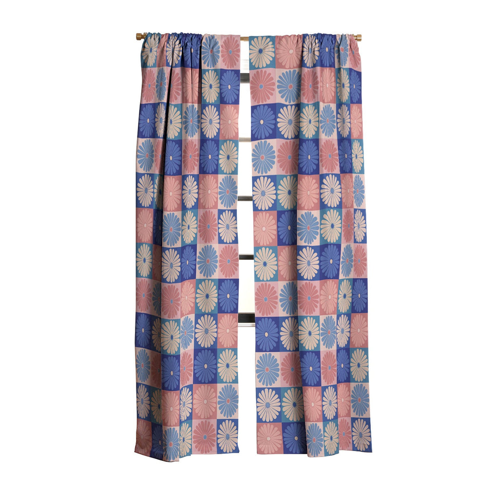 Colour Poems Checker Daisies II Blue Pink Blackout Non Repeat