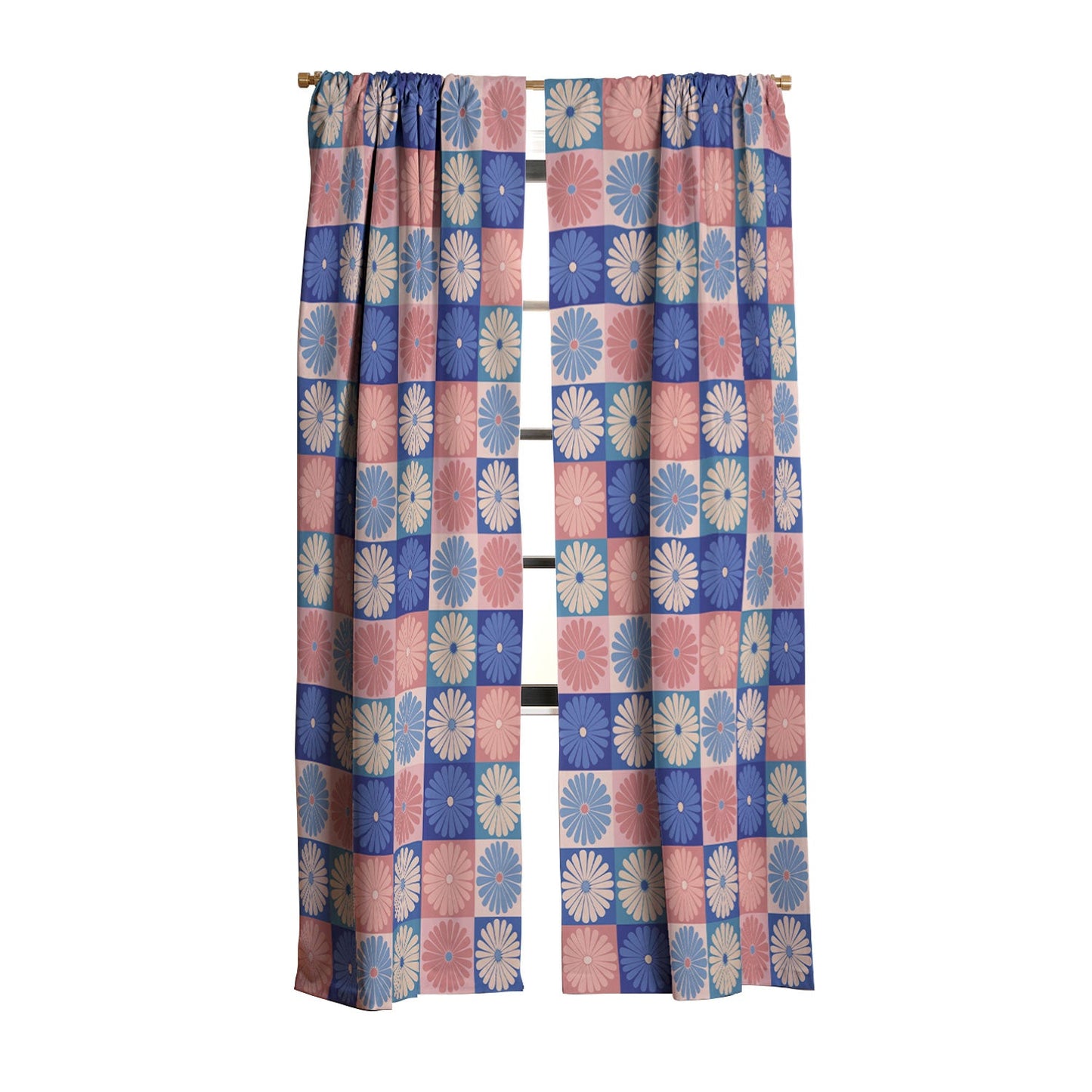 Colour Poems Checker Daisies II Blue Pink Blackout Non Repeat