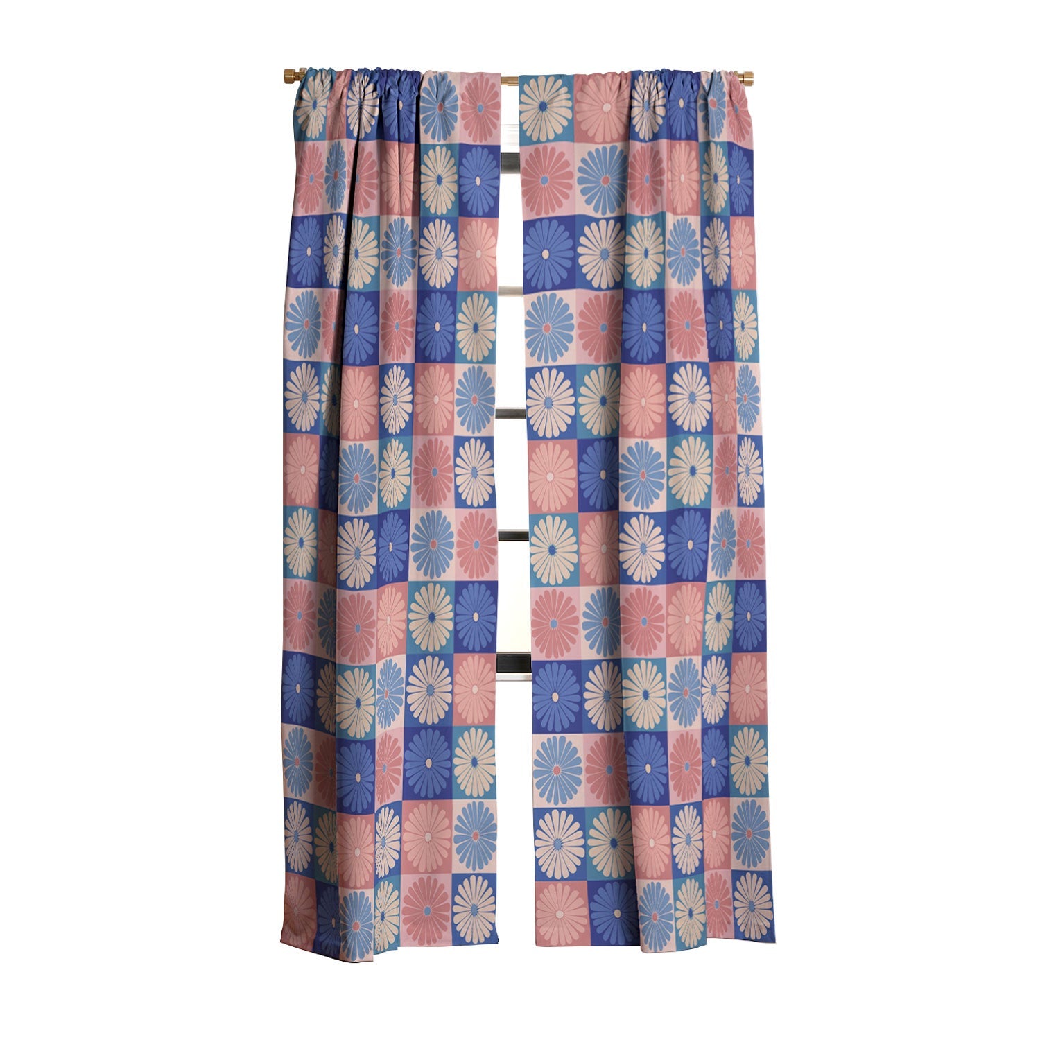 Colour Poems Checker Daisies II Blue Pink Blackout Non Repeat