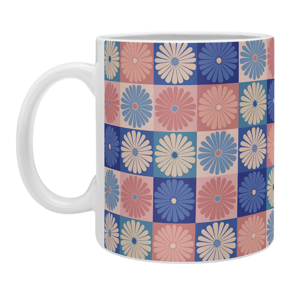 Colour Poems Checker Daisies II Blue Pink Coffee Mug