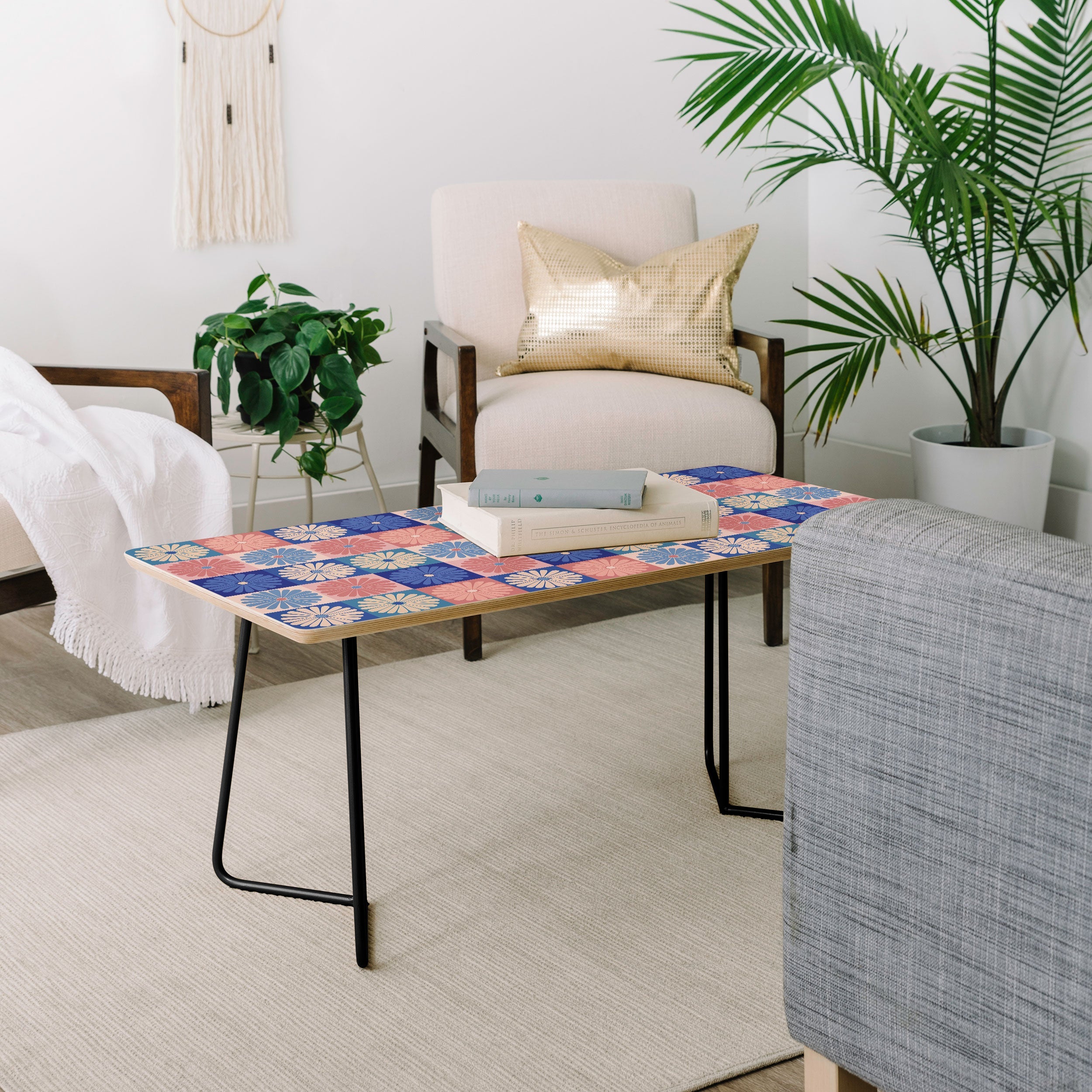 Colour Poems Checker Daisies II Blue Pink Coffee Table