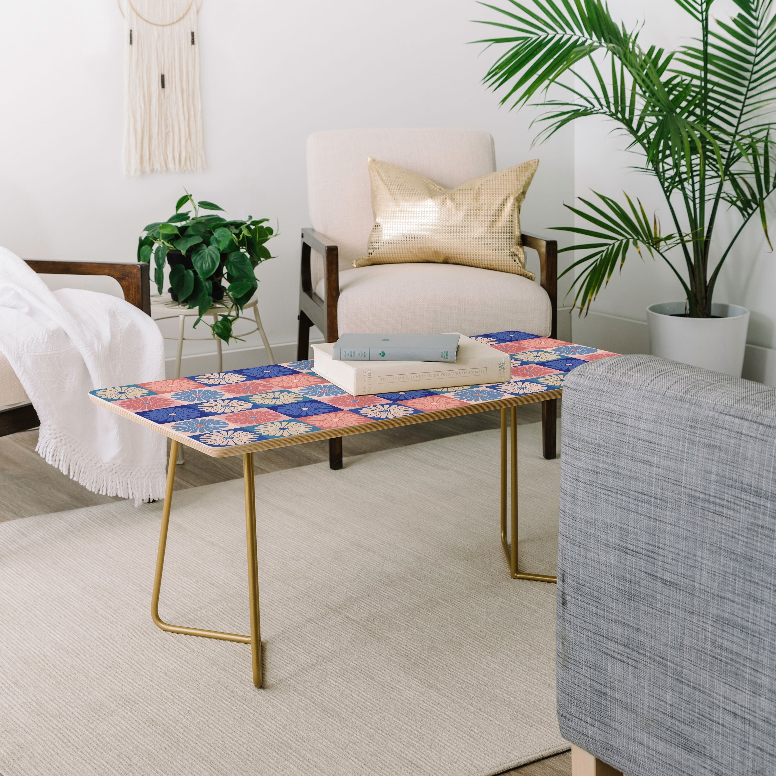 Colour Poems Checker Daisies II Blue Pink Coffee Table