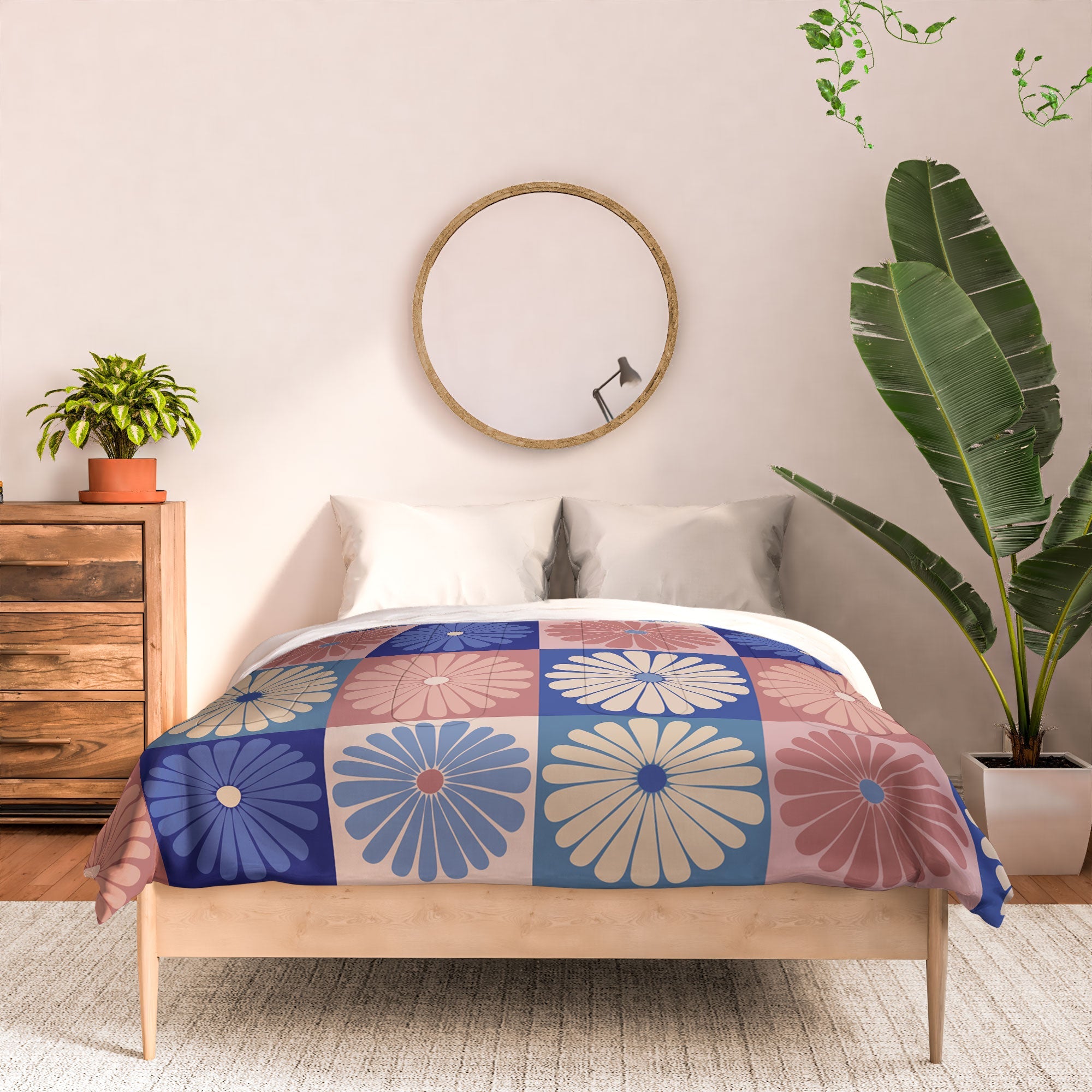 Colour Poems Checker Daisies II Blue Pink Comforter