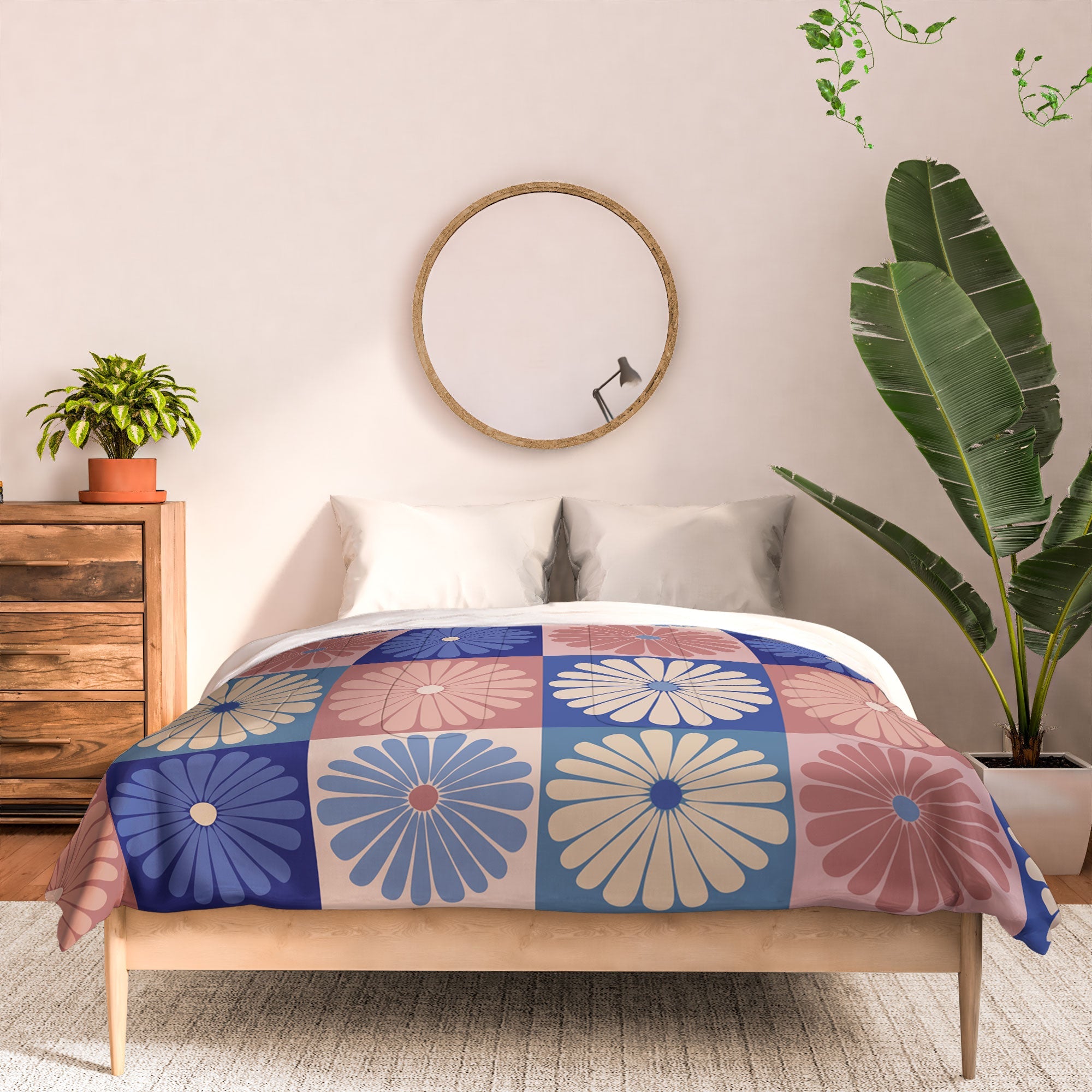 Colour Poems Checker Daisies II Blue Pink Comforter