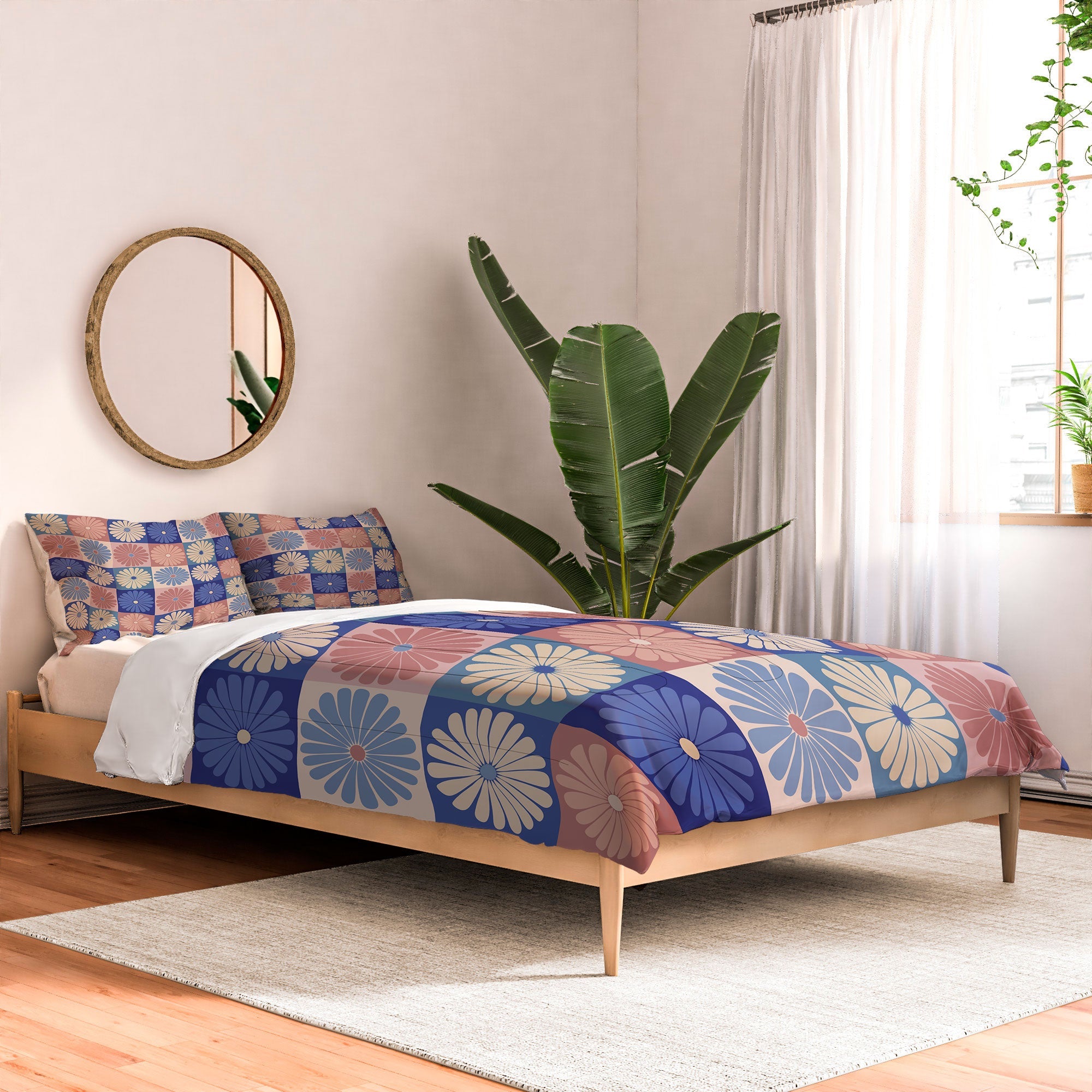 Colour Poems Checker Daisies II Blue Pink Comforter