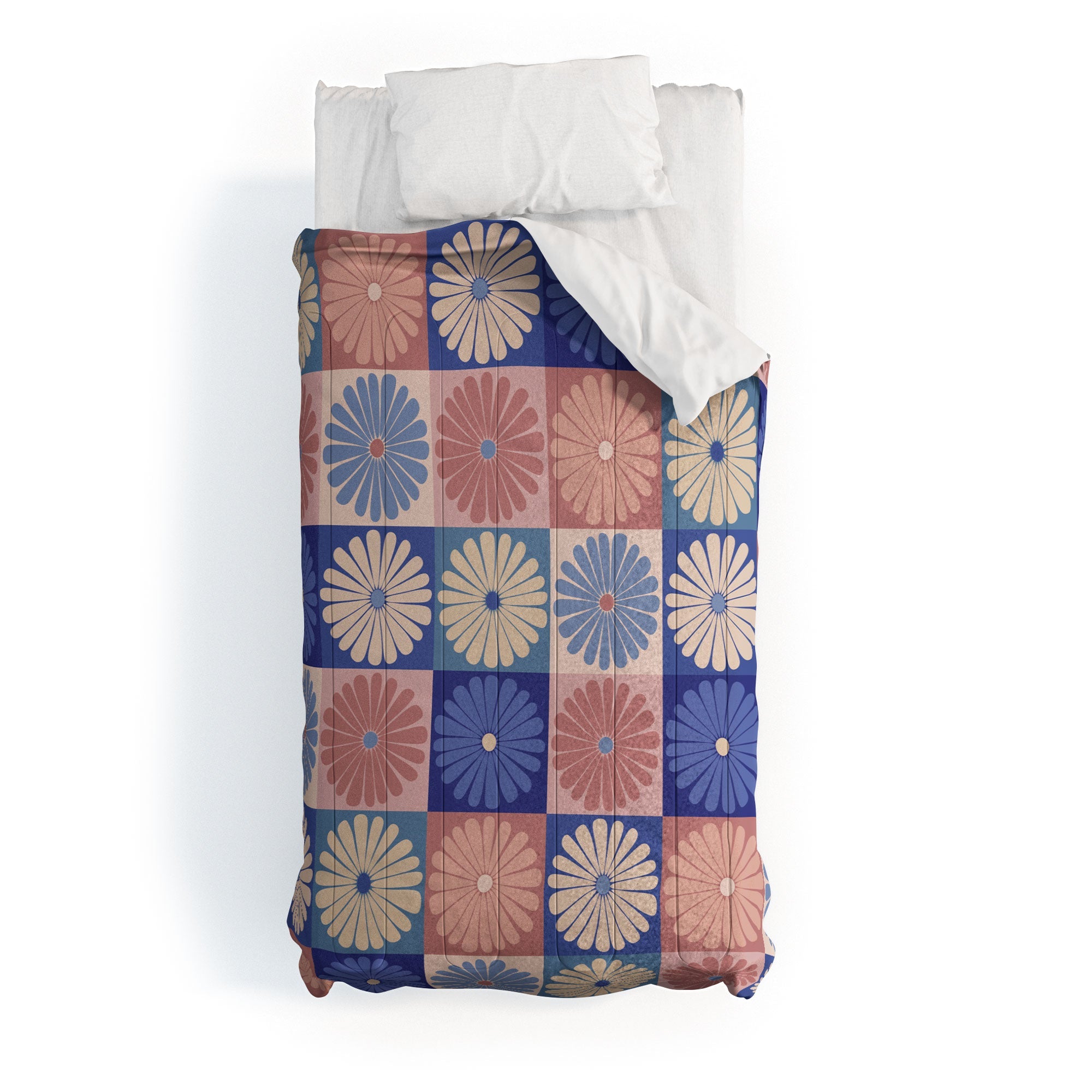 Colour Poems Checker Daisies II Blue Pink Comforter
