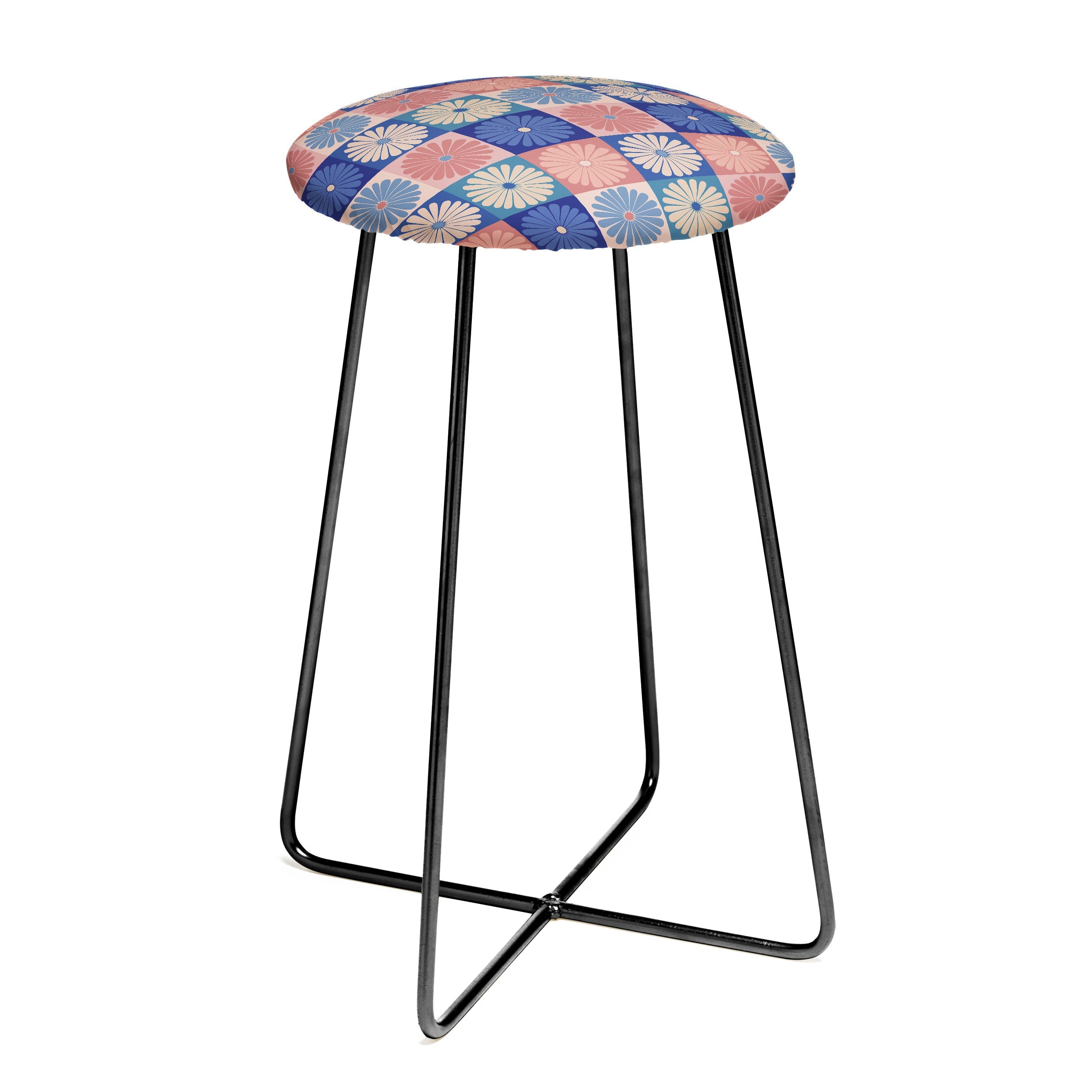Colour Poems Checker Daisies II Blue Pink Counter Stool
