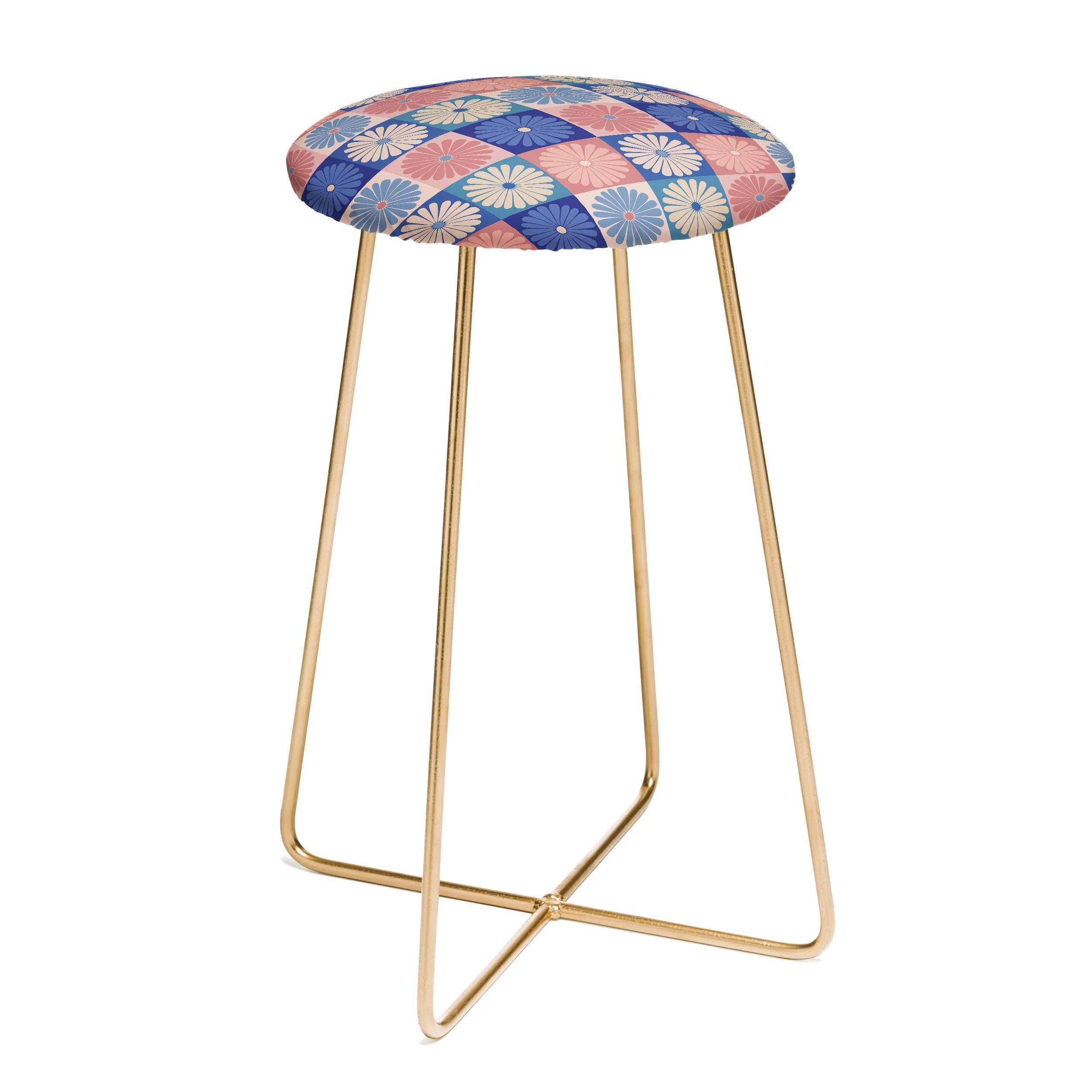 Colour Poems Checker Daisies II Blue Pink Counter Stool