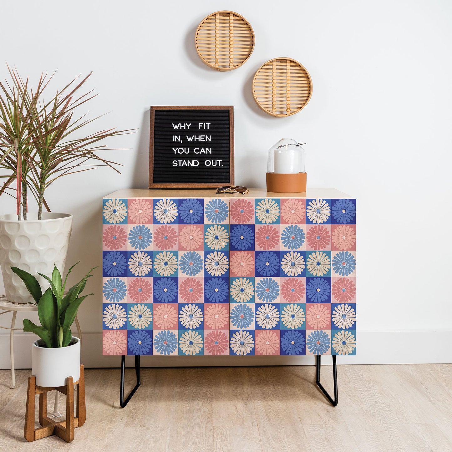 Colour Poems Checker Daisies II Blue Pink Credenza