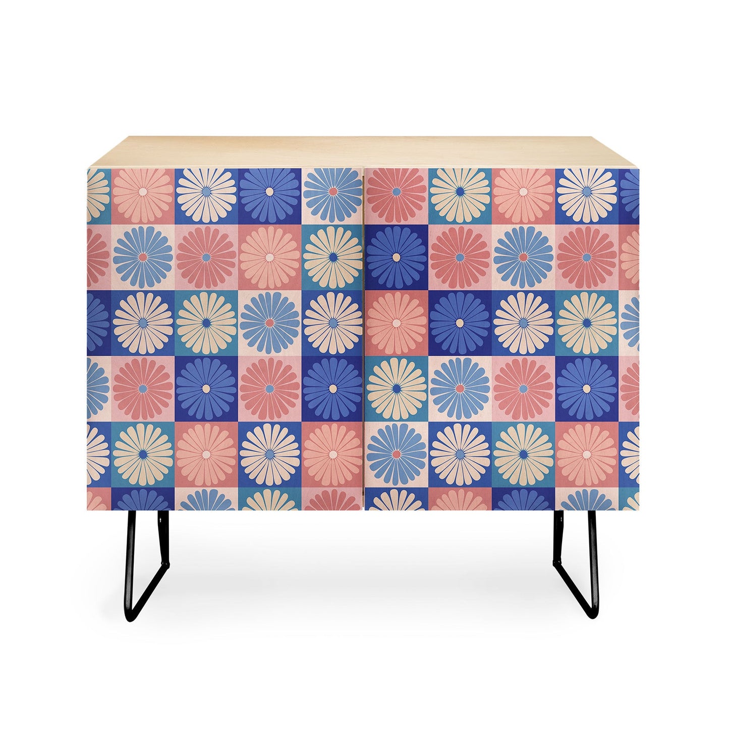 Colour Poems Checker Daisies II Blue Pink Credenza