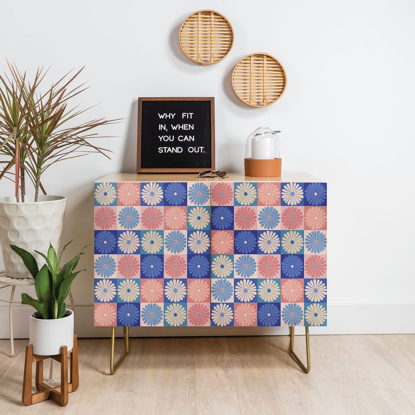 Colour Poems Checker Daisies II Blue Pink Credenza