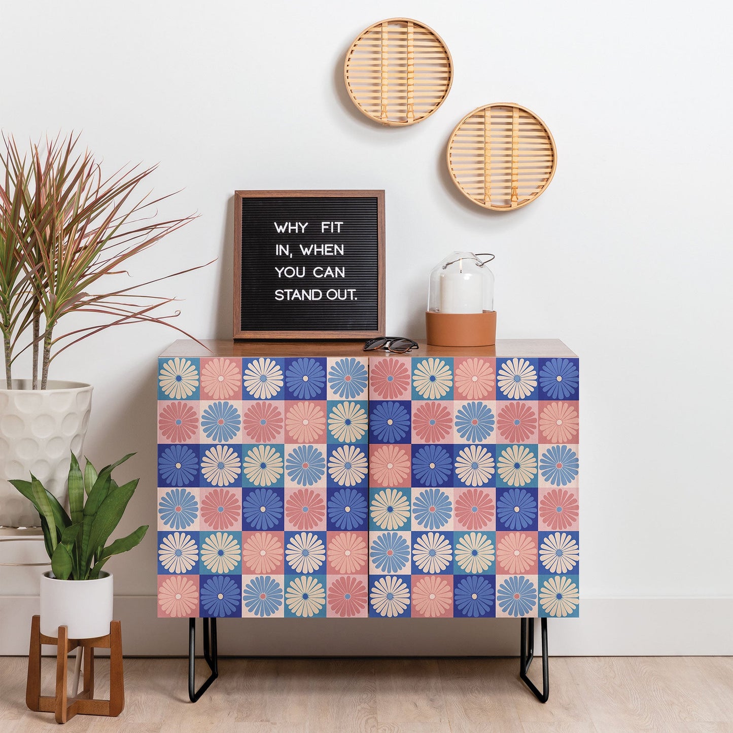 Colour Poems Checker Daisies II Blue Pink Credenza