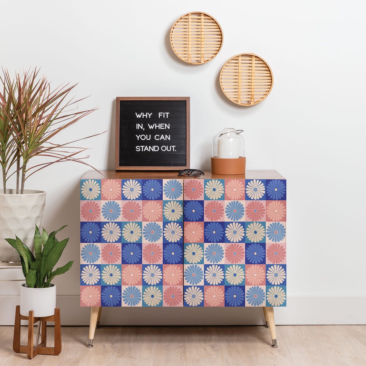 Colour Poems Checker Daisies II Blue Pink Credenza