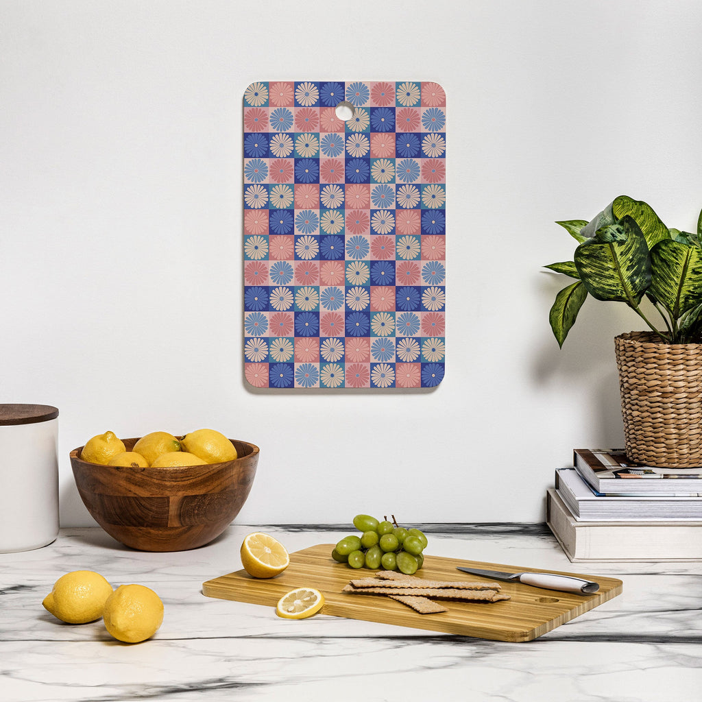 Colour Poems Checker Daisies II Blue Pink Cutting Board Rectangle