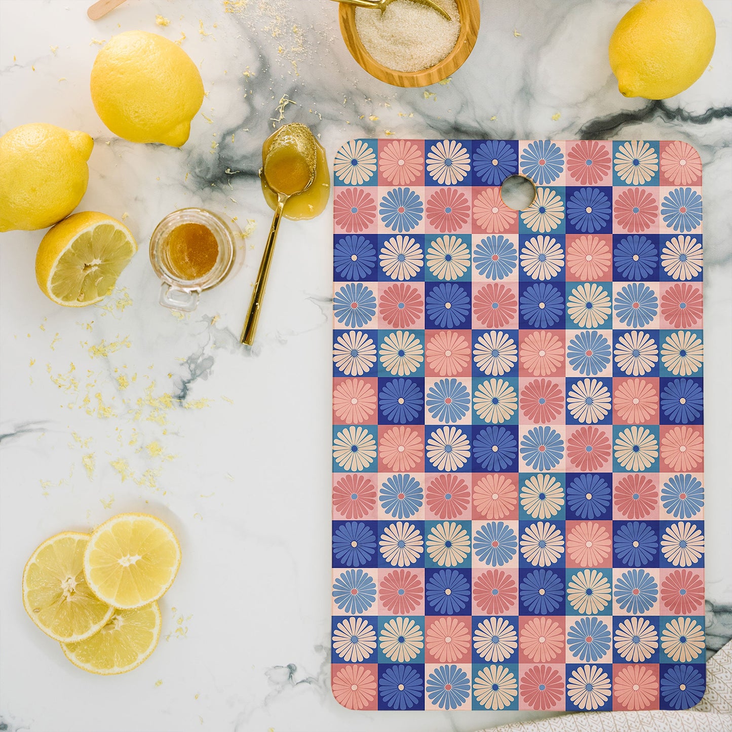 Colour Poems Checker Daisies II Blue Pink Cutting Board Rectangle