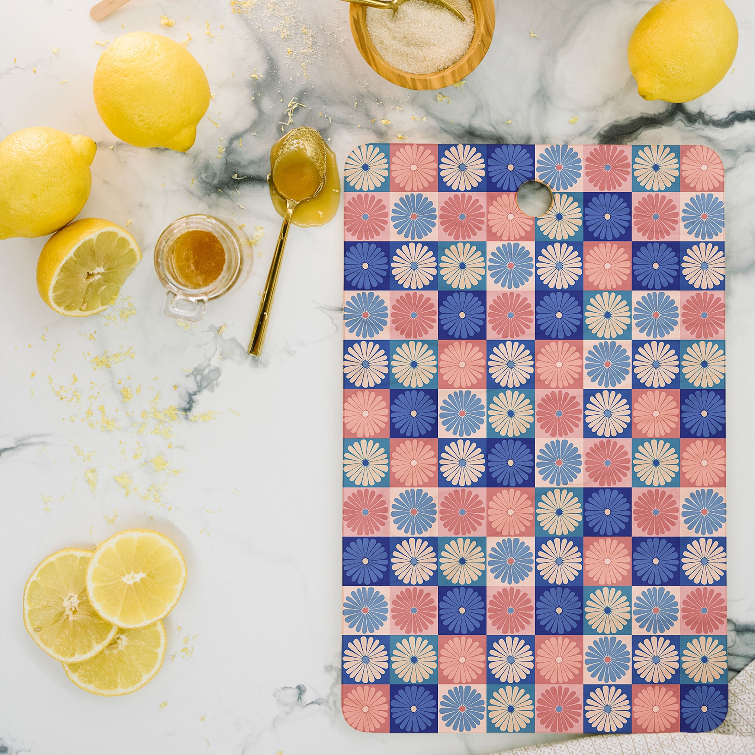 Colour Poems Checker Daisies II Blue Pink Cutting Board Rectangle