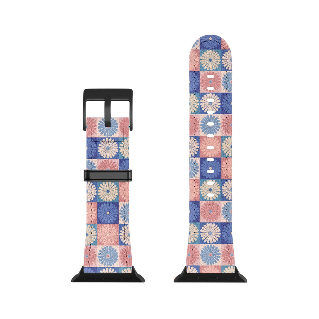Colour Poems Checker Daisies II Blue Pink Apple Watch Band