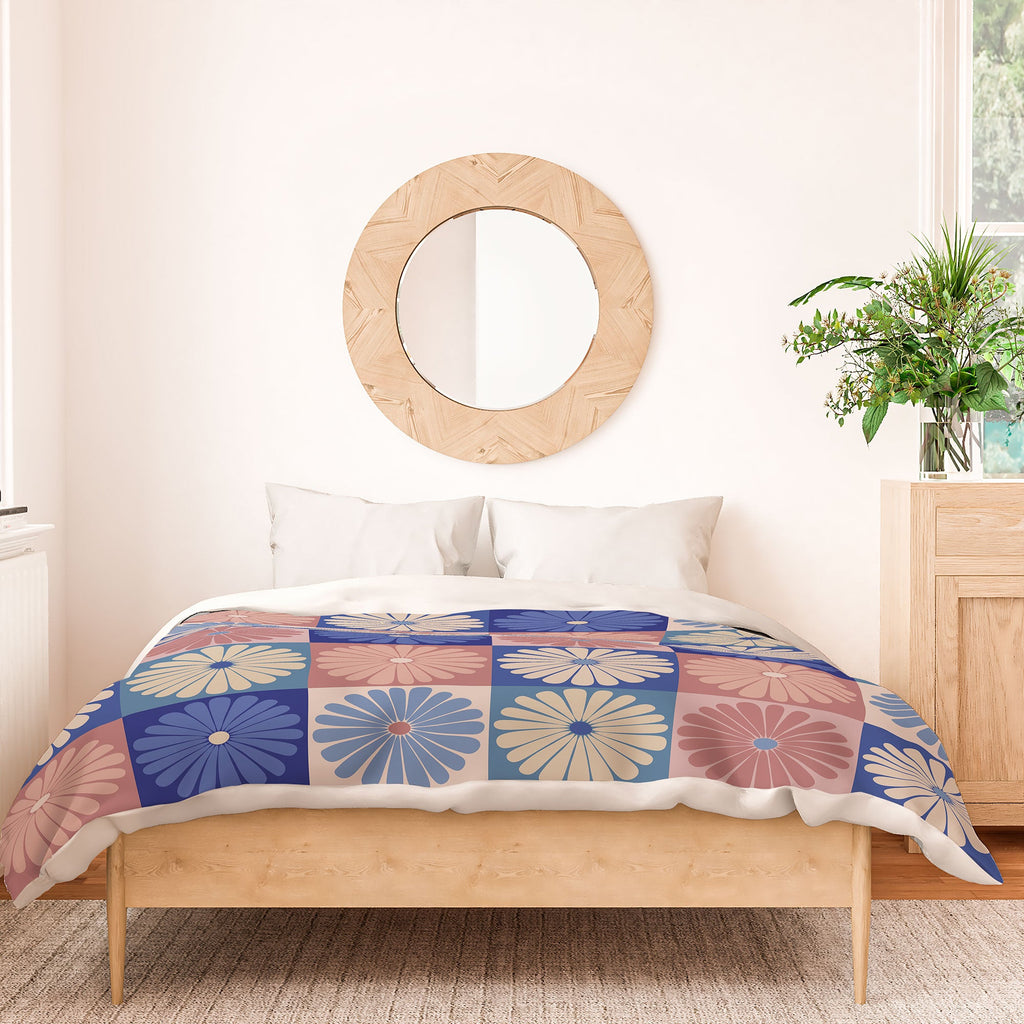Colour Poems Checker Daisies II Blue Pink Duvet Cover