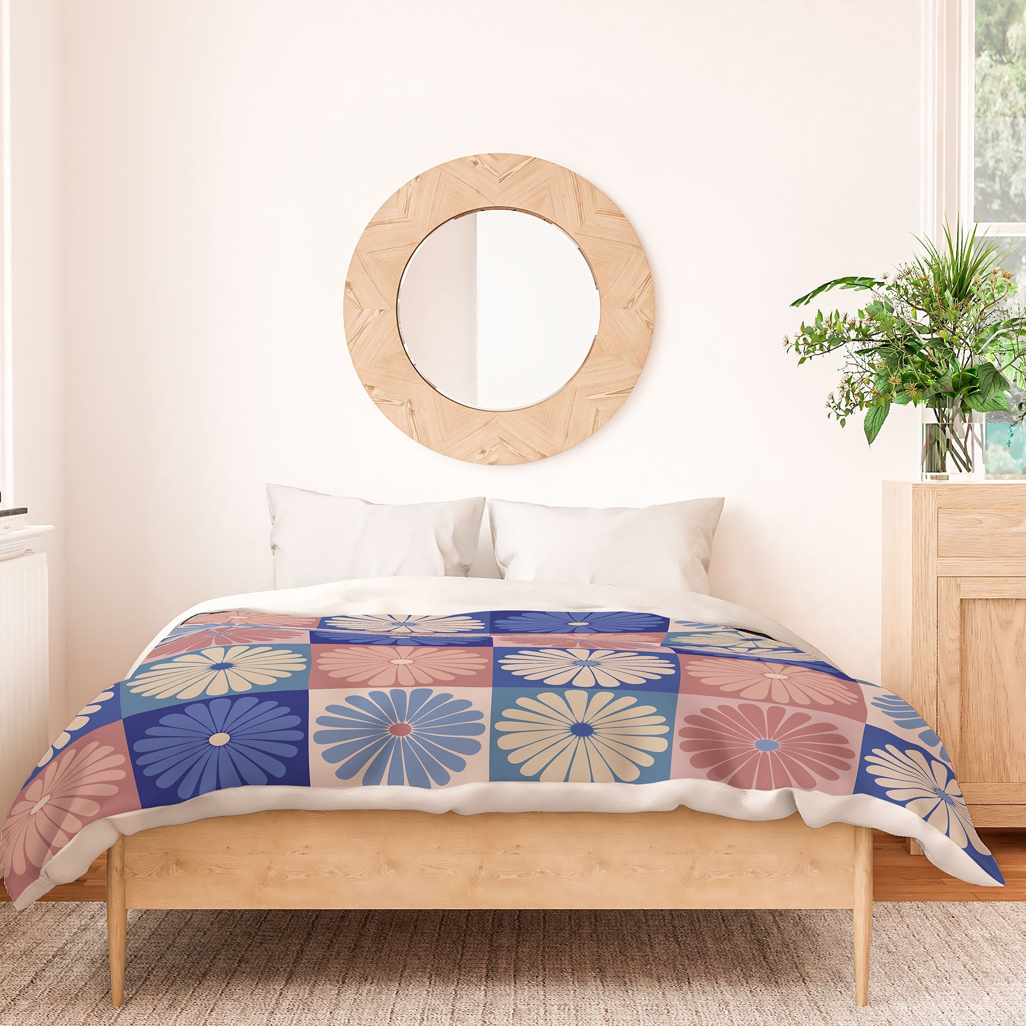 Colour Poems Checker Daisies II Blue Pink Duvet Cover