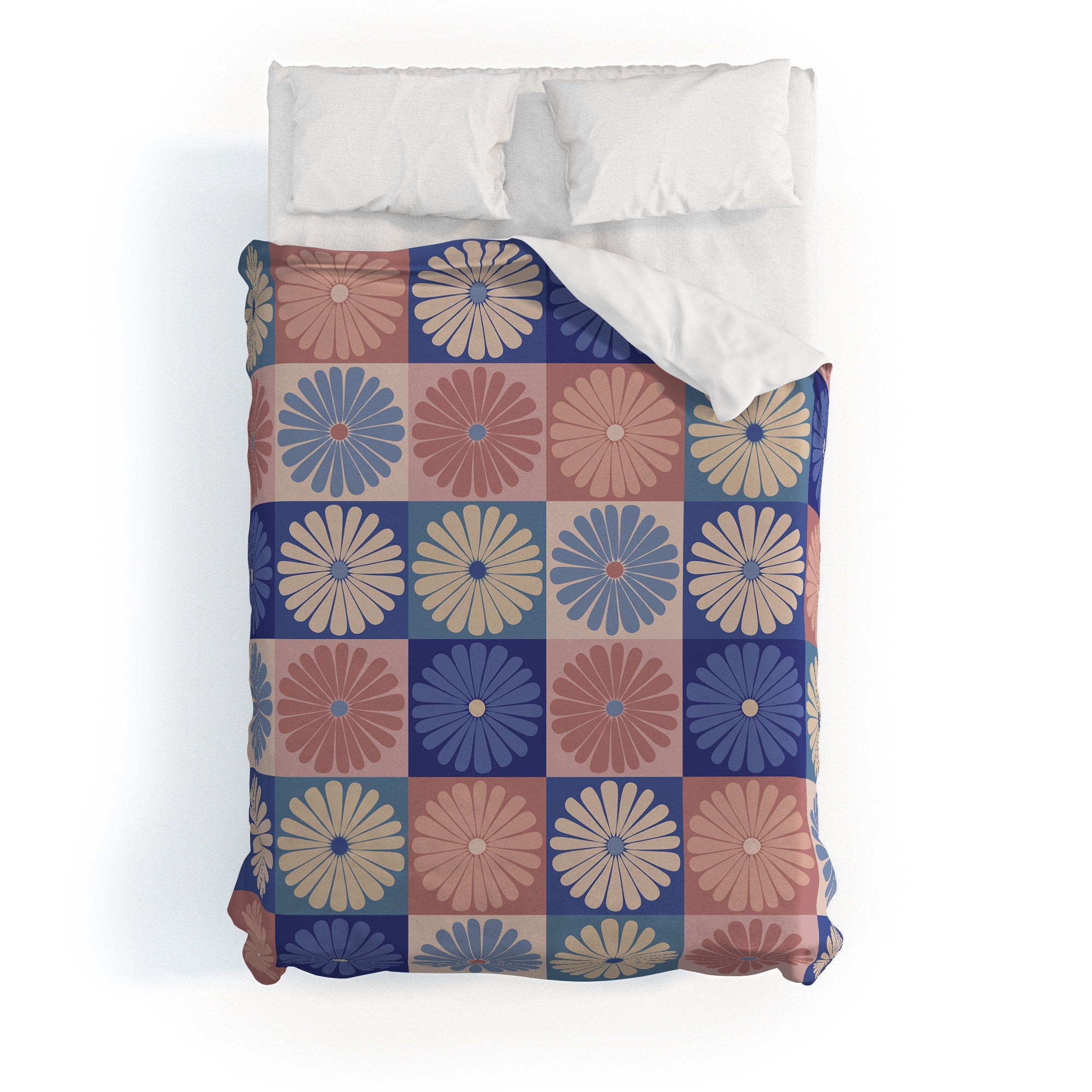 Colour Poems Checker Daisies II Blue Pink Duvet Cover