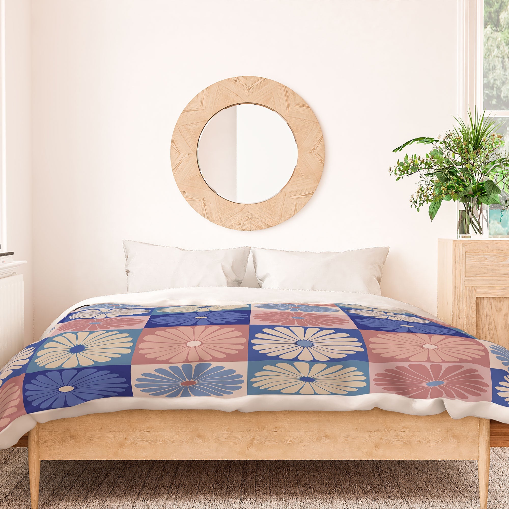 Colour Poems Checker Daisies II Blue Pink Duvet Cover