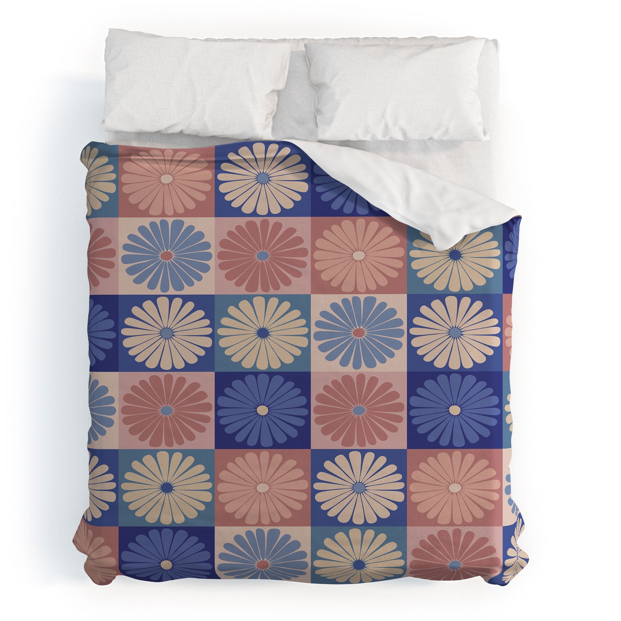 Colour Poems Checker Daisies II Blue Pink Duvet Cover