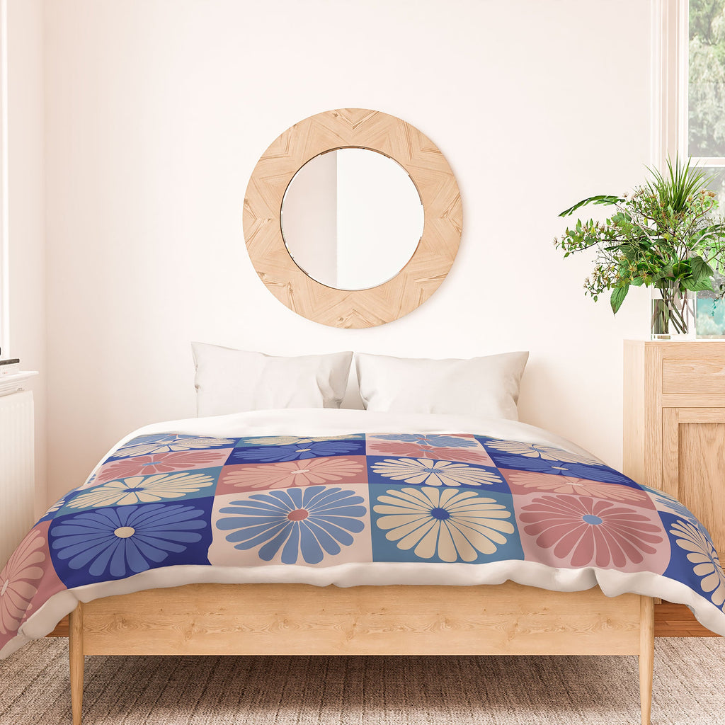 Colour Poems Checker Daisies II Blue Pink Duvet Cover