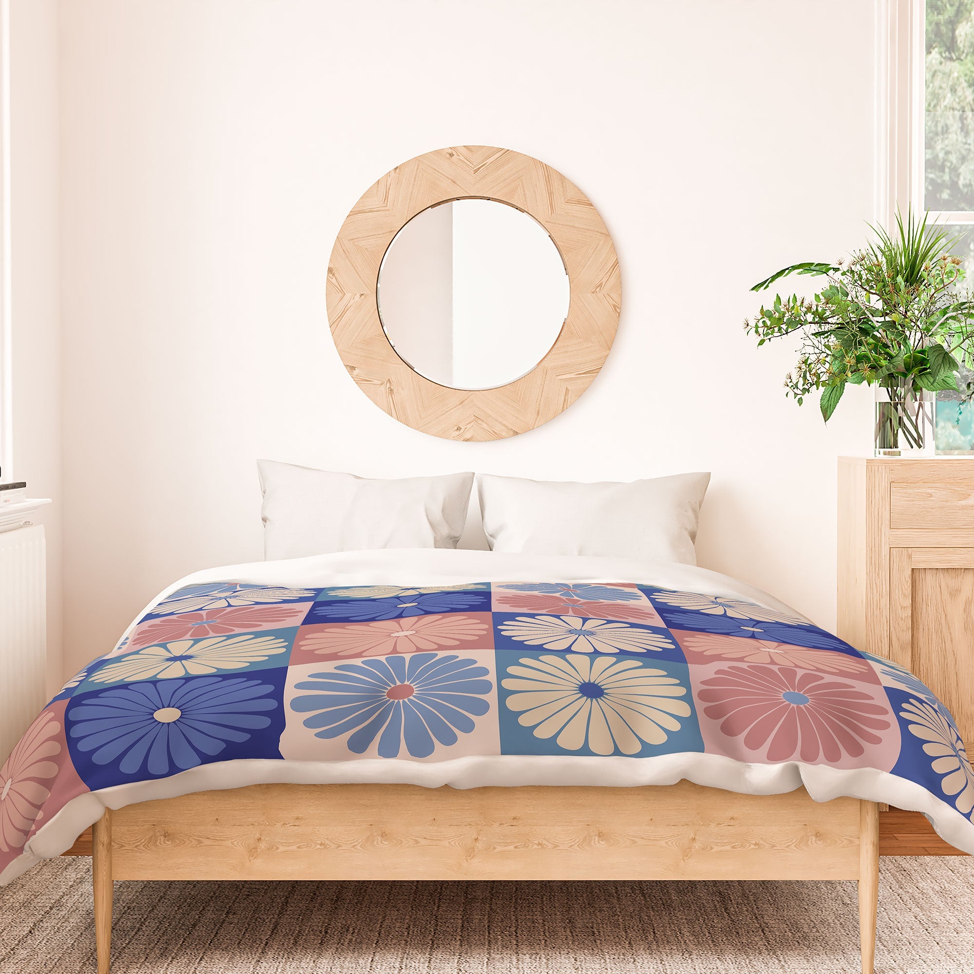 Colour Poems Checker Daisies II Blue Pink Duvet Cover
