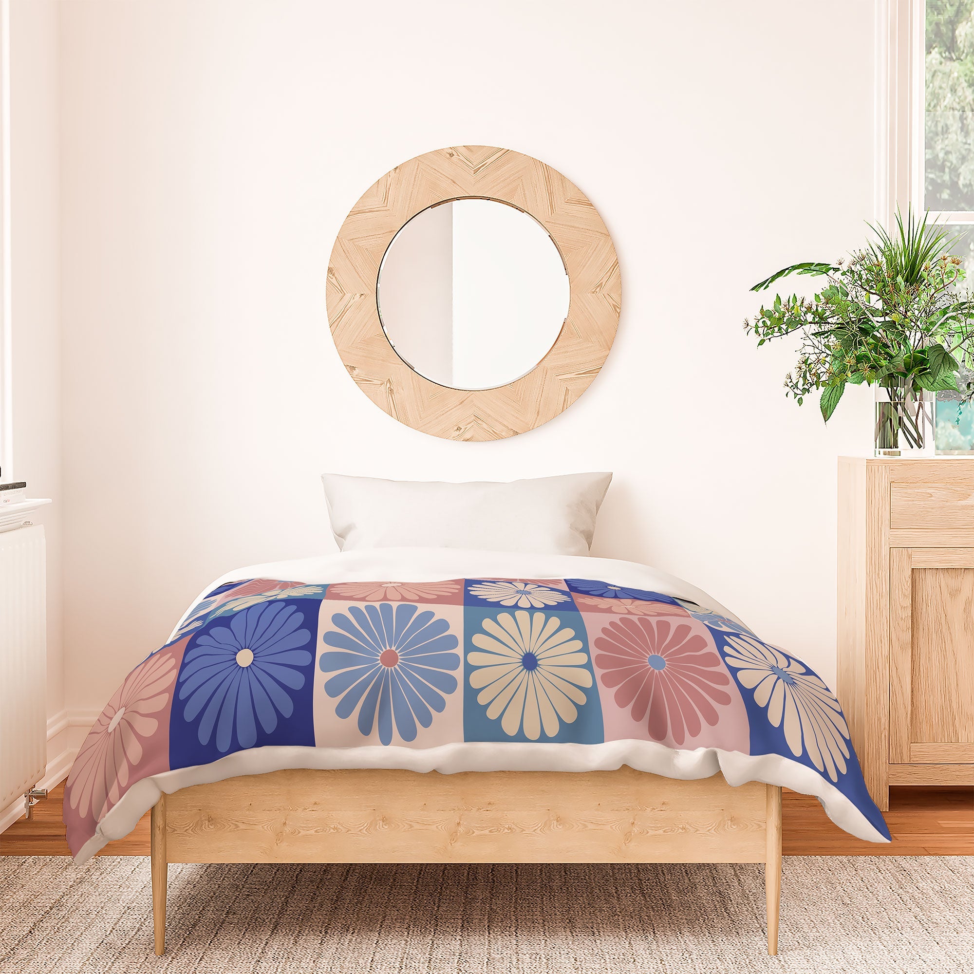 Colour Poems Checker Daisies II Blue Pink Duvet Cover