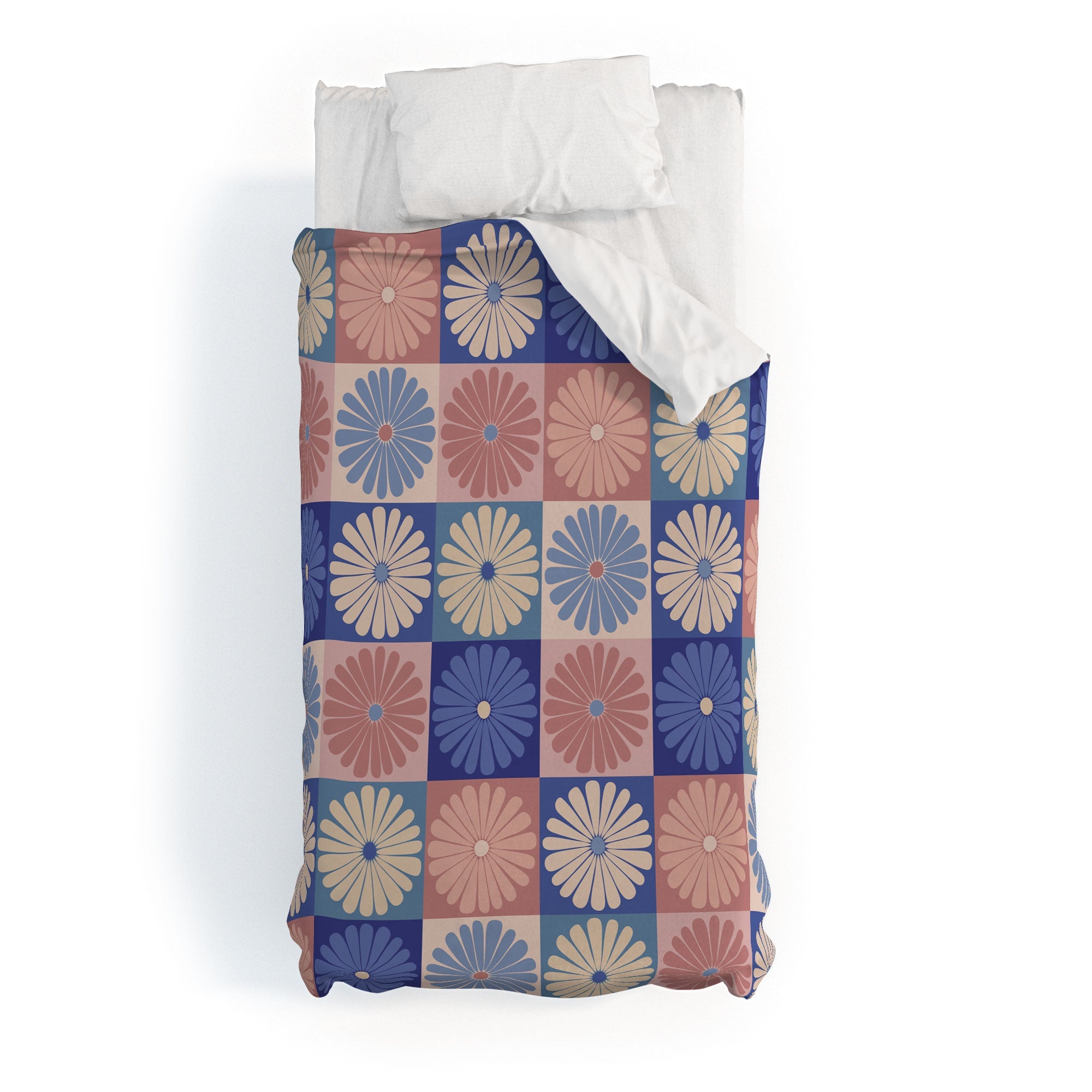 Colour Poems Checker Daisies II Blue Pink Duvet Cover
