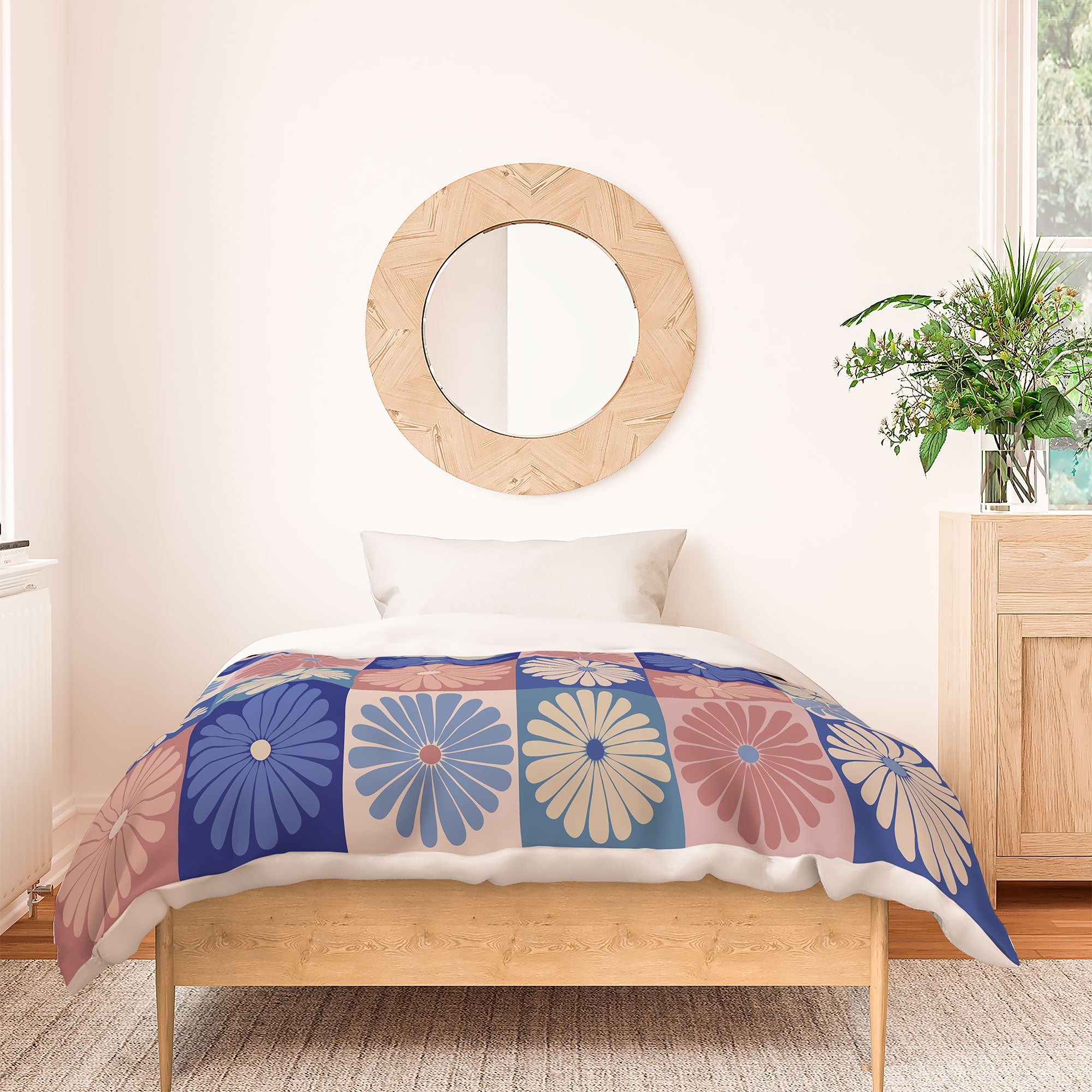 Colour Poems Checker Daisies II Blue Pink Duvet Cover
