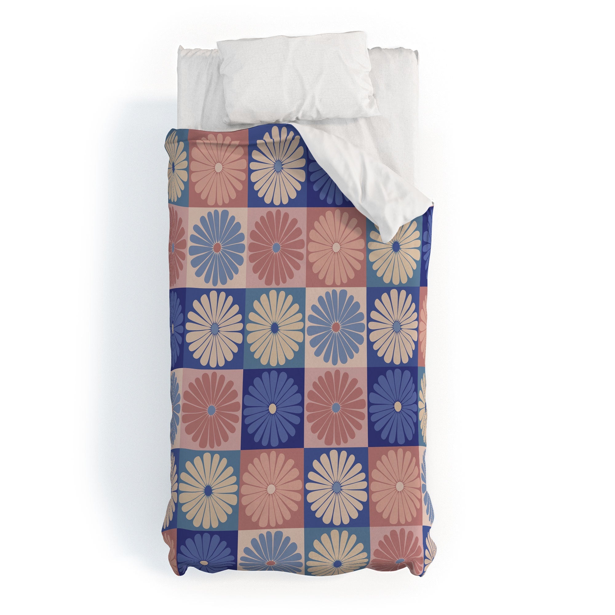 Colour Poems Checker Daisies II Blue Pink Duvet Cover