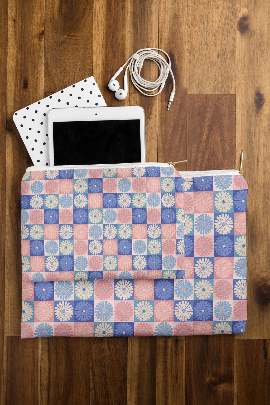 Colour Poems Checker Daisies II Blue Pink Pouch