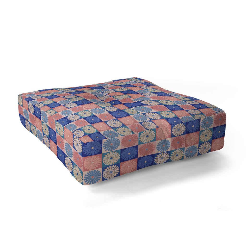 Colour Poems Checker Daisies II Blue Pink Floor Pillow Square