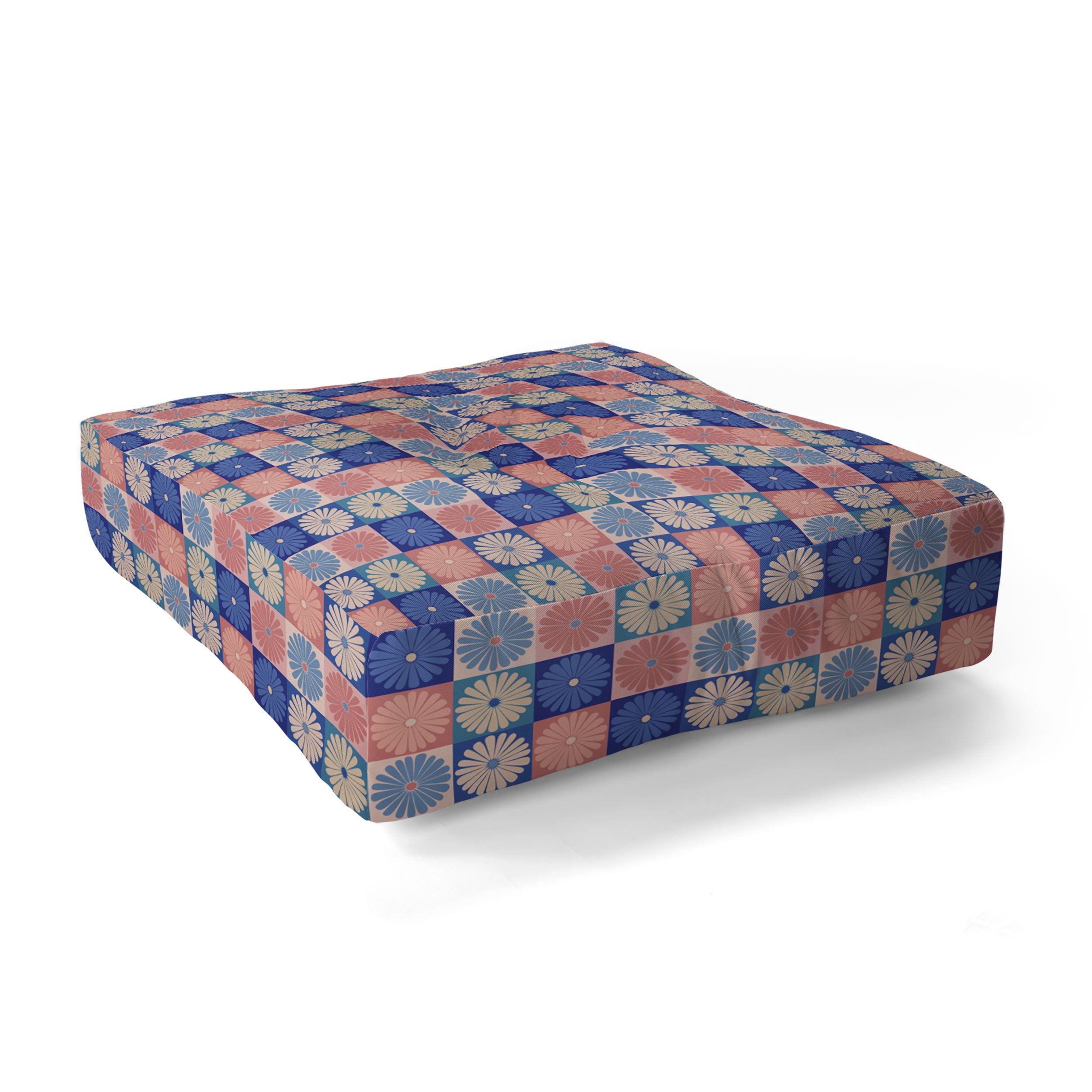 Colour Poems Checker Daisies II Blue Pink Floor Pillow Square