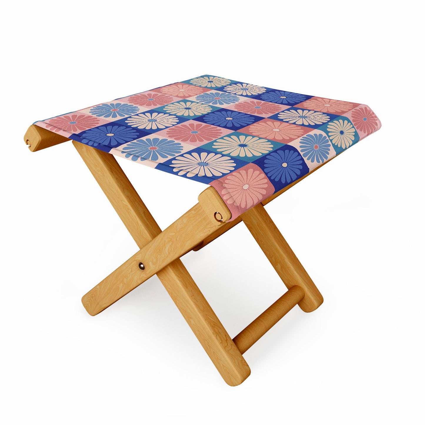 Colour Poems Checker Daisies II Blue Pink Folding Stool