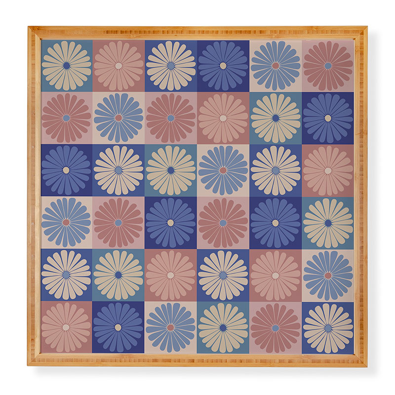 Colour Poems Checker Daisies II Blue Pink Framed Wall Art