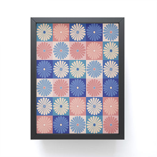 Colour Poems Checker Daisies II Blue Pink Framed Mini Art Print