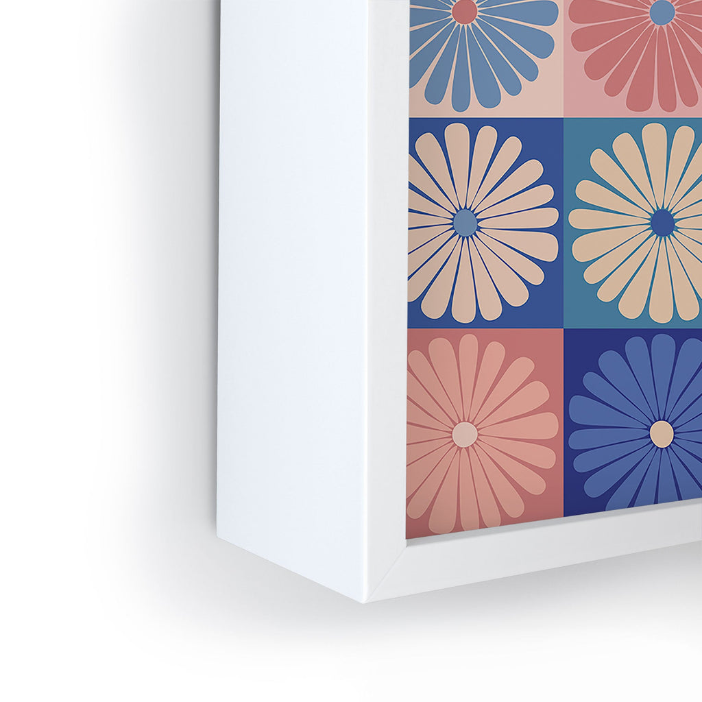Colour Poems Checker Daisies II Blue Pink Framed Mini Art Print