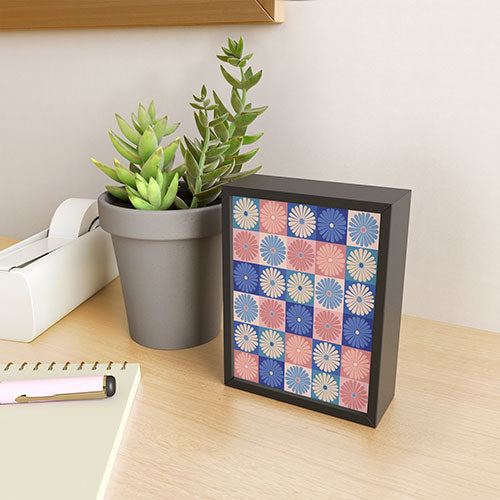 Colour Poems Checker Daisies II Blue Pink Framed Mini Art Print
