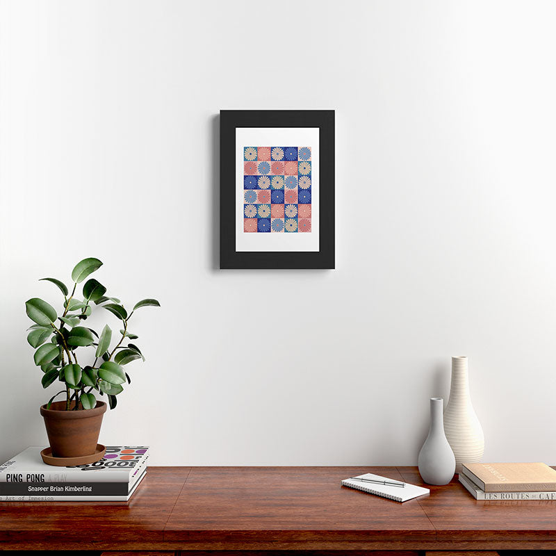 Colour Poems Checker Daisies II Blue Pink Framed Art Print