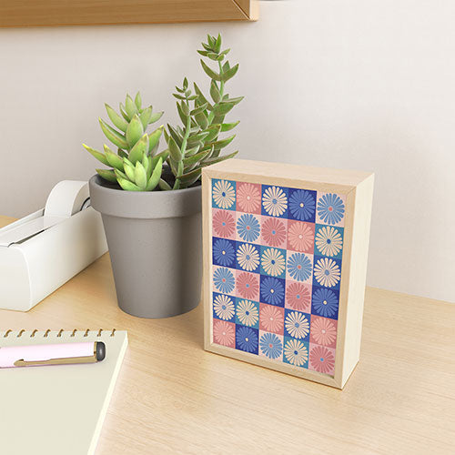 Colour Poems Checker Daisies II Blue Pink Framed Mini Art Print